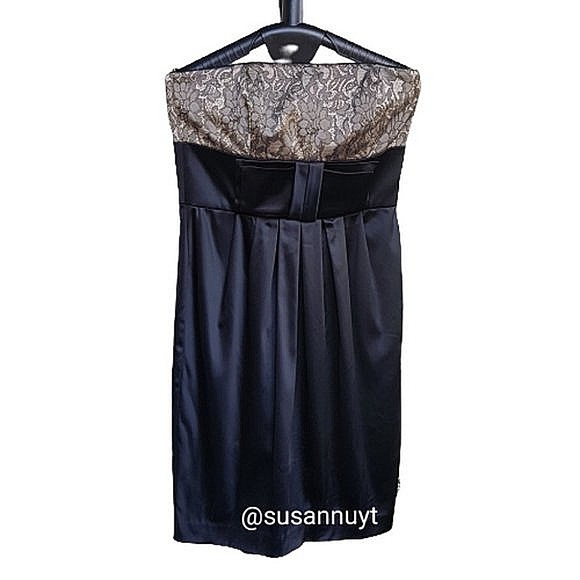 Maggy London Black Tie Bow Coquette Mob Wife Plazacore Strapless Cocktail Dress - Picture 2 of 4